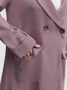 Graceveil Conjunto de dos piezas de abrigo largo de doble botonadura con cuello de chal y pantalones de unicolor, ropa modesta de otoño para mujeres - Morado - Ver 5