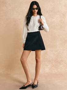 Poéselle 婚礼夏季蕾丝细节透视长袖衬衫，长袖上衣 - 杏色 - 查看 3