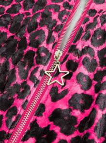 ROMWE J-Fashion 复古水钻天鹅绒豹纹印花连帽运动衫 女士运动衫 - 粉色 - 查看 4