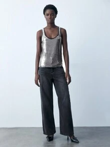 Maija 女士亮片圆领无袖背心，优雅，适合秋季 - 銀色 - 查看 4