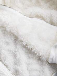 SHEIN MOD Plus Size Women's Hooded Long Sleeve Heart Pattern Fluffy Trim Jacket, Autumn Winter,Women Hoodies, Brunch Women, Fall Wedding Guest Hoodie, Homecoming, 90s, Ladies Late Fall Casual Contrast Fluffy, Zipper Regular Sleeve Hooded Regular Fit White Plain Women Jackets, Casual Daily Wear,New Year,Valentine