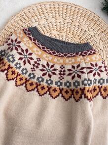 Cozy Pixies Young Boy Traditional Pattern Crew Neck Long Sleeve Christmas Sweater, Casual & Versatile For Autumn/Winter