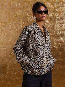 COSMINA Women's Leopard Print Zip Pocket Casual Long Sleeve Jacket - Multicolor - View 5