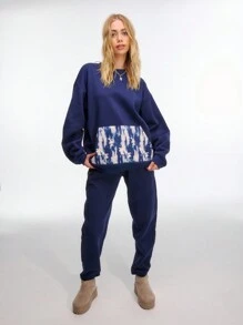 SHEIN Unity Casual Drop Shoulder Loose Fit Patchwork Printed Sweatshirt, Autumn Winter Pullover Fall - Blue - View 6