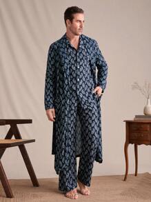 EverLounge 男士佩斯利印花露营领拼布口袋系带长袍 - 彩色 - 查看 1
