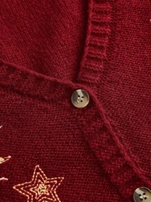 ROMWE Fairycore Women's Mysterious Date Witch Style Sun And Moon Embroidered Cardigan Sweater For Christmas