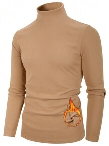 Manfinity Bizformal Men's Solid Color High Collar Fleece Casual Long Sleeve T-Shirt - Khaki - View 1