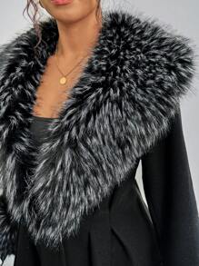 EMERY ROSE Plus Size Women Elegant Long Fur Collar & Cuff Winter Coat - Black - View 5