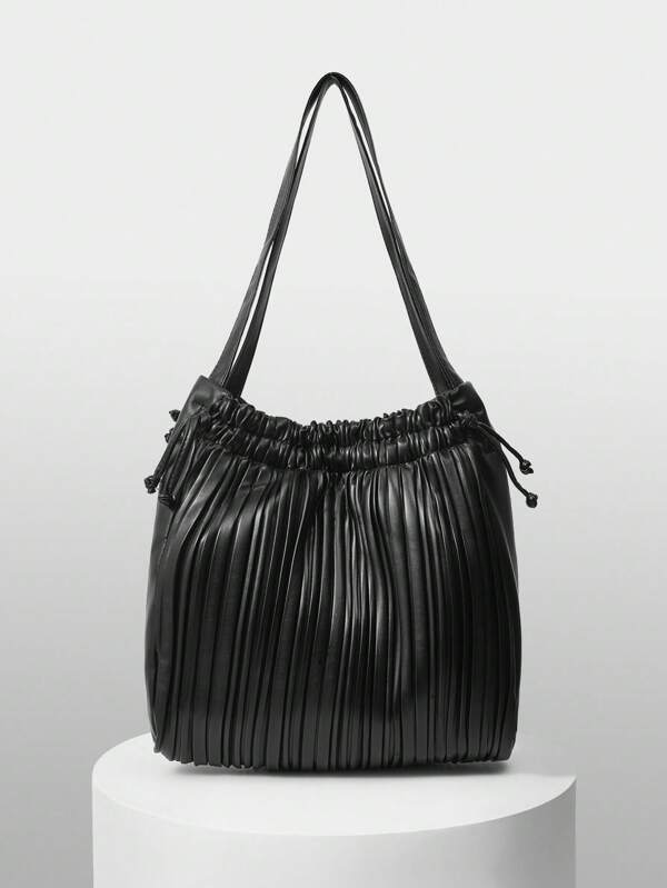 BizChic Sac à bandoulière polyvalent mode, plissé, couleur unie, à cordon de serrage