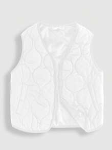 SHEIN EZwear Dames Winter Streetwear Vintage Gewatteerde Getextureerde Zwarte Korte Vest Gewatteerd