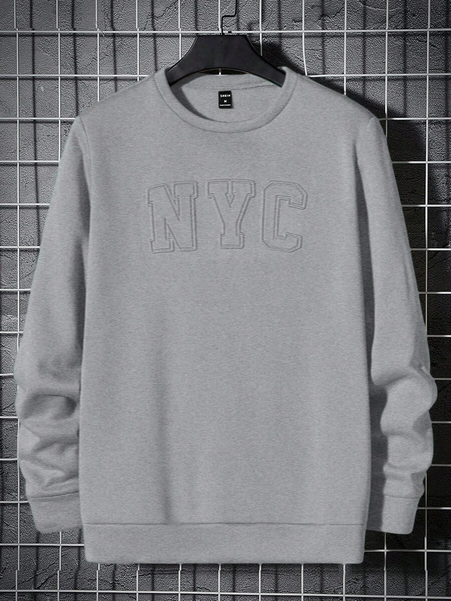 Manfinity VCAY Men Crew Neck Long Sleeve Basic Knit Sweatshirt, Casual For Everyday Wear - Light Grey - View 1