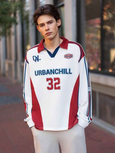 Manfinity VCAY Men's Knitted Casual Long Sleeve Loose Fit Polo Shirt, Fashion & Young Daily Wear