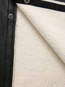 SHEIN 1 pieza Abrigo casual de colegio de color versátil, suave y cómodo, con forro térmico de piel sintética PU para adolescentes varones, ropa de vuelta al colegio para otoño e invierno