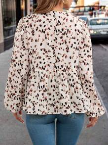 SHEIN Clasi 1 pièce Blouse à manches longues pour femme, col à nœud papillon, ourlet à volants, fermeture devant, couleur unie, élégante