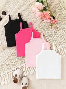 SHEIN 5 pièces/Set Hauts à bretelles simples et confortables pour bébés filles, printemps/été