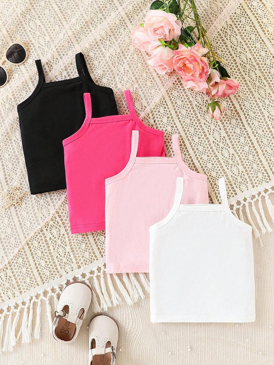 SHEIN 5 pièces/Set Hauts à bretelles simples et confortables pour bébés filles, printemps/été