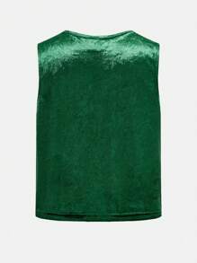 3pcs Tween Boy Christmas Green Velvet Vest, Shirt, And Pants Clothes Set, Gentleman Style Suitable For Holiday Party, School And Formal Occasions
