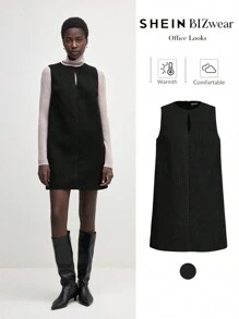 BizChic Women's Round Neck Sleeveless Solid Color Simple Casual Comfortable Everyday Mini Dress Classy Dress - Black - View 8