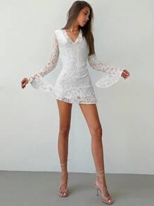 Aloruh Robe longue à manches longues avec dentelle contrastante, pour l'automne