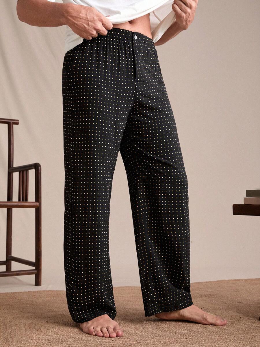 男士圆点印花宽松阔腿休闲裤、睡裤