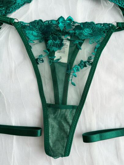 Women Bloemen Geborduurde Mesh Lingerie Set, Verleidelijke Underwear Set Going Out view 3