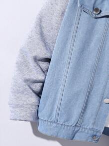Conjunto de 2 piezas para niño preadolescente con chaqueta y pantalones de mezclilla con diseño de parches modernos y casuales, ropa adecuada para el otoño/invierno para uso diario