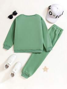 SHEIN 2pcs Young Girl Apricot Color Casual Sports Set Sweatshirt Outfit, Spring And Autumn