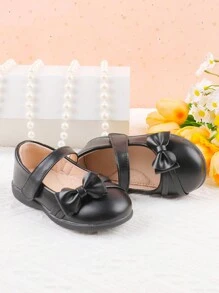 Elegant Black Bow Decor Flat Shoes, For Outdoor Party & Activity, Toddler/Kids, Autumn/Winter - Black - View 4