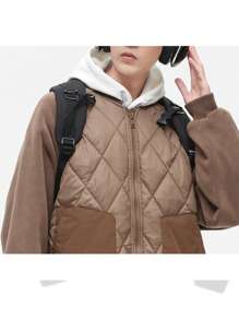 Gym Rark Jaket Kasual Pria Model Boyfriend Style dengan Lengan Panjang Raglan Warna Kontras, Resleting Depan, Kerah Baseball, dan Bantalan. - Aprikot - View 3