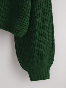 Franclia 1件女士纯色圆领长袖简约套头毛衣，休闲日常穿着，秋冬季长袖针织衫 - 墨綠色 - 查看 4