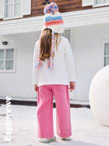 SHEIN 2pcs/Set Young Girls Star Pattern Long Sleeve Top With Pink Washed Denim Pants, Suitable For Urban Outdoor Play, Daily Wear, School And Various Occasions - Multicolor - View 5