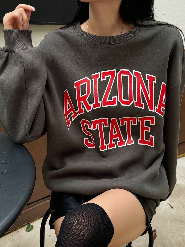 Women's Oversized Letter Print Loose Fit Crewneck Sweatshirt,Fall Clothes