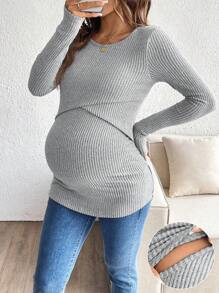 SHEIN 1pc Solid Color Comfortable Fitted Long Sleeve Nursing Top Pregnant Outfits Pregnancy Shirts Pregnancy Clothes Maternity Long Sleeve Top Maternity Clothes