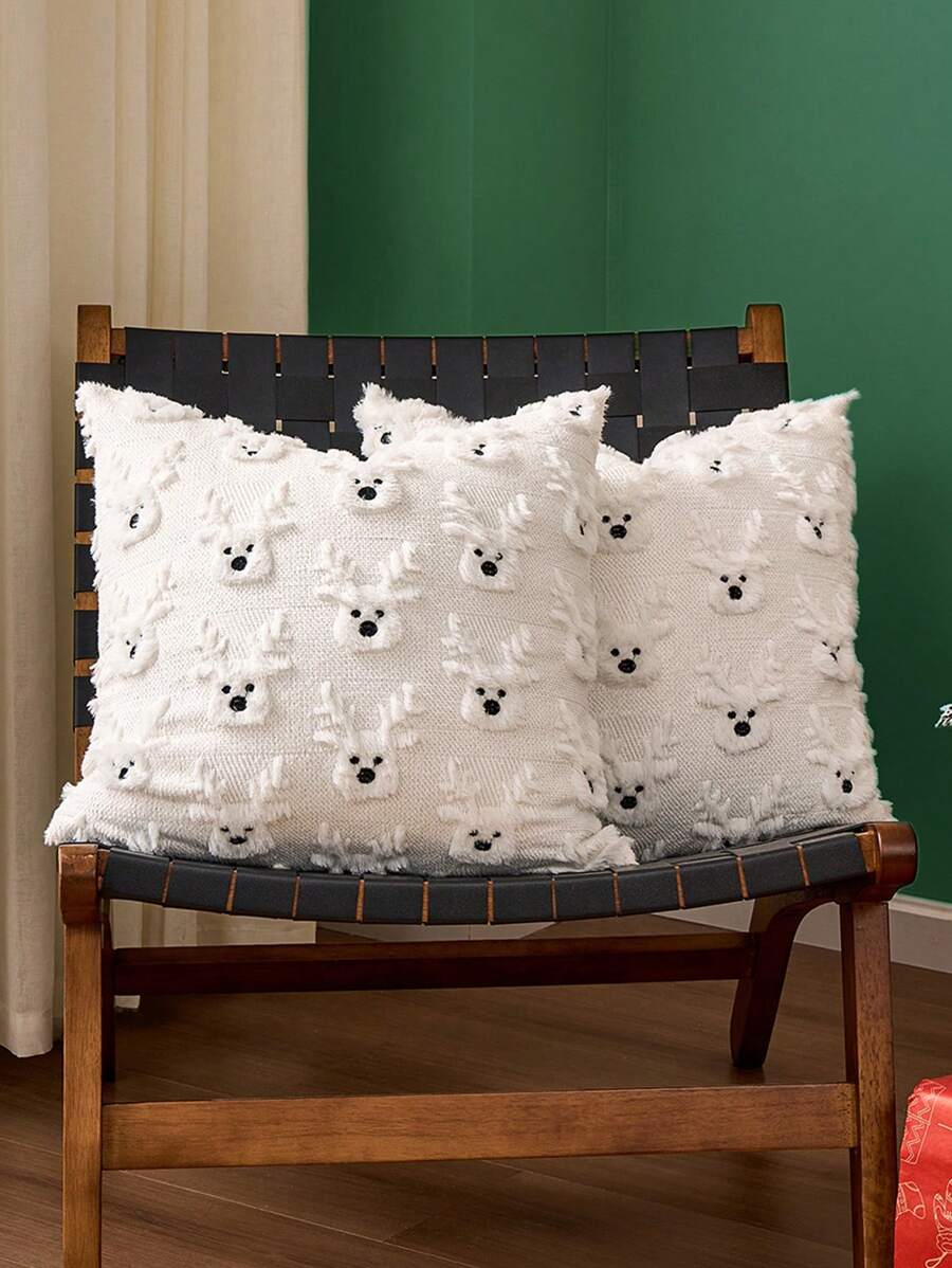 1 buah Sarung Bantal Dekoratif Natal Tekstil 18x18 Inci Lembut, Mewah, Berbulu, Jacquard untuk Bantal Lempar, Sarung Bantal untuk Sofa, Liburan, Festival, Dekorasi Rumah Musim Dingin, Dekorasi Musim Gugur, Dekorasi Ruangan - Putih - View 1