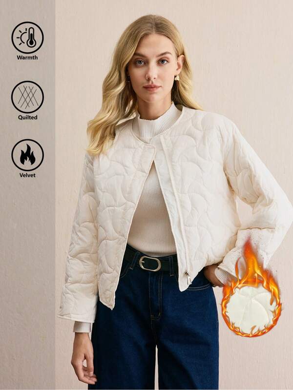 BizChic White Quilted Jacket Long Sleeve Coat, Women Elegant Outfit For Christmas, New Year Party, Spring/Summer,