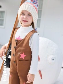 SHEIN Young Girl Casual Star Graphic Sleeveless Jumpsuit, Fashionable Playsuit Suitable For Home, Play, Festivals And Daily Wear - Brown - View 8