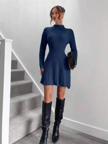 Roylia Vestido de punto acanalado informal hasta la rodilla para mujer, con cintura elástica, apto para otoño e invierno