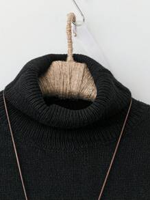 SHEIN Bộ 2 món áo len cổ lọ đan và quần sọc cỡ lớn cho nữ, mùa thu/đông - màu đen - Xem 3