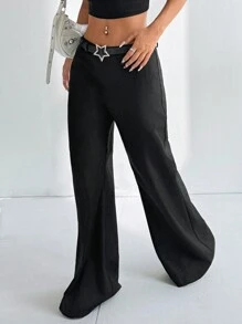 Flirla Women Solid Color Simple Fashion Versatile Flared Pants Fall Cloth For Women - Black - View 6