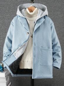 Tween Boy 休闲加厚长款连帽仿两件套风衣，秋冬 - 藍白色 - 查看 3