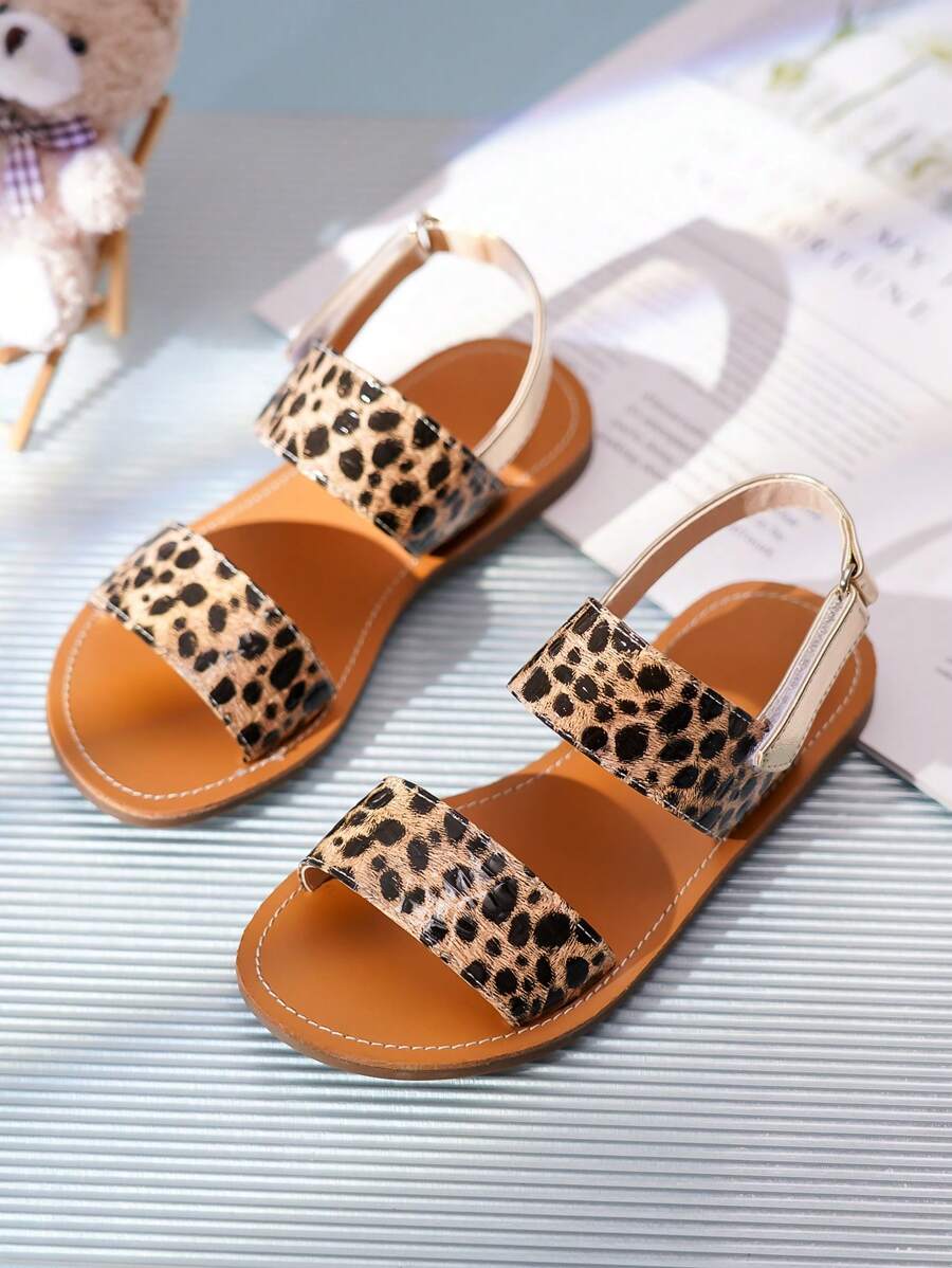 可爱休闲儿童时尚透气平底豹纹女童凉鞋