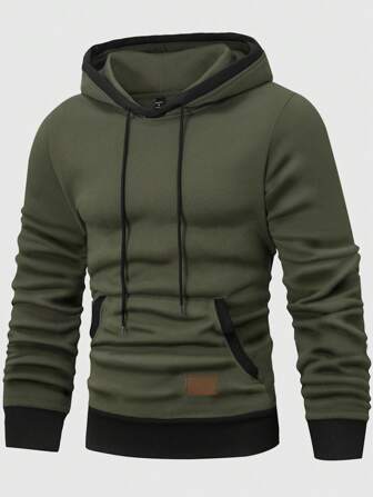 Manfinity Homme Plus Size Heren Casual Contrast Kleur Trekkoord Capuchon Sweatshirt, Werk Basic Lange Mouw Groene Hoodie, Voor Vrienden, Echtgenoot, Vriendje Geschenken