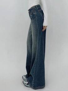 DAZY Dames Voorkant Knoop Lage Taille Flare Leg Jeans Broek, Casual Dagelijkse Kleding