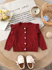 SHEIN Vintaside Kids Baby Girl Plain Front Button Long Sleeve Casual Blouse Sweaters Cardigan Winter Winter Clothes Thanksgiving