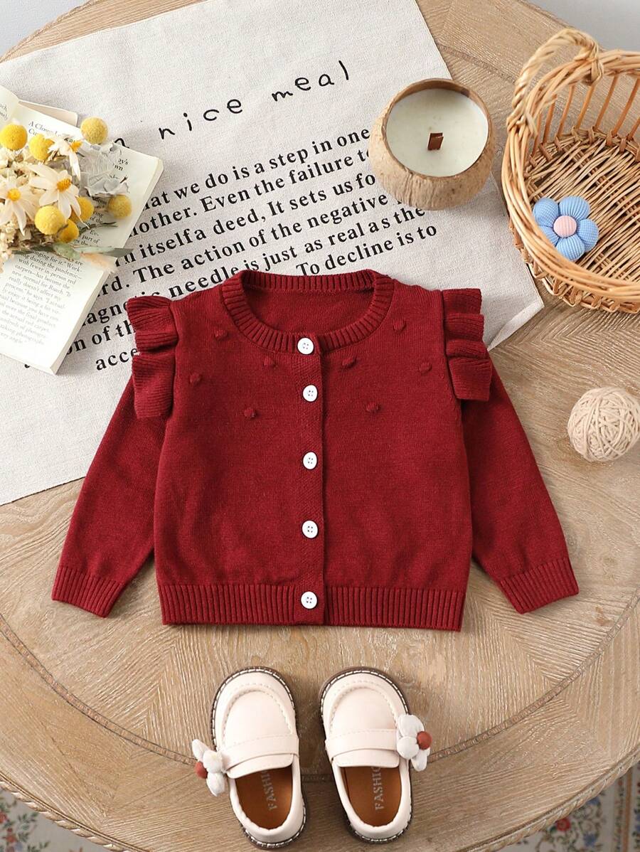 SHEIN Vintaside Kids Baby Girl Plain Front Button Long Sleeve Casual Blouse Sweaters Cardigan Winter Winter Clothes Thanksgiving