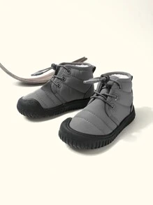 1 双儿童男童灰色系带平底休闲靴，时尚、舒适、保暖的冬季鞋子 - 灰色 - 查看 3