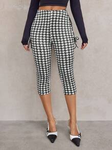 SHEIN SXY Autumn Winter Sexy Cute Bow Ribbon Houndstooth 3/4 Length Leggings