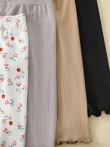 SHEIN Quần legging thun in họa tiết hoa đồng quê mùa thu/đông cho bé gái, nhiều gói - Nhiều màu - Xem 5