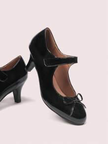 CUCCOO DOLLMOD Sepatu Hak Tinggi Wanita Berhiaskan Pita Mengkilap, Modis untuk Suasana Liburan Natal dan Tahun Baru, Musim Gugur dan Musim Dingin - Hitam - View 1