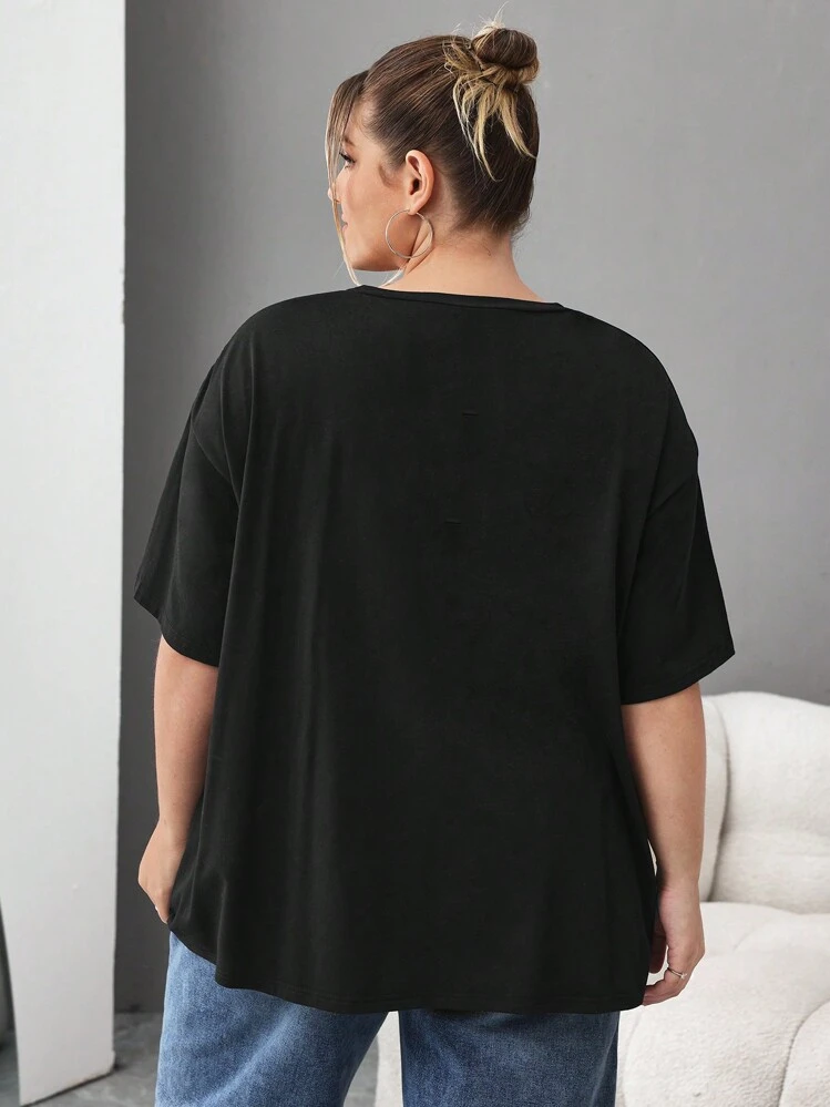 SHEIN CURVE+ 大码圣诞老人 T 恤，秋冬款 - 黑色 - 查看 3